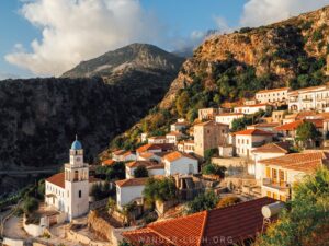 Traditional stone houses in Dhërmi Fshat, the old hilltop village above the Albanian Riviera