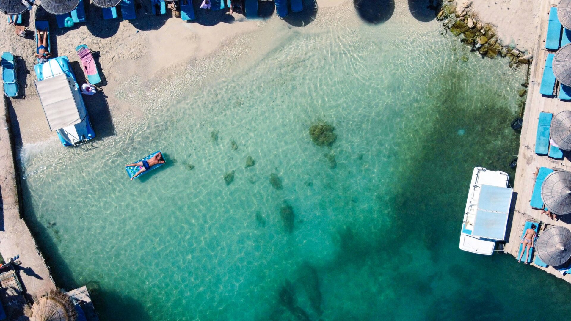Ksamil beach with turquoise Ionian water, Albanian Riviera